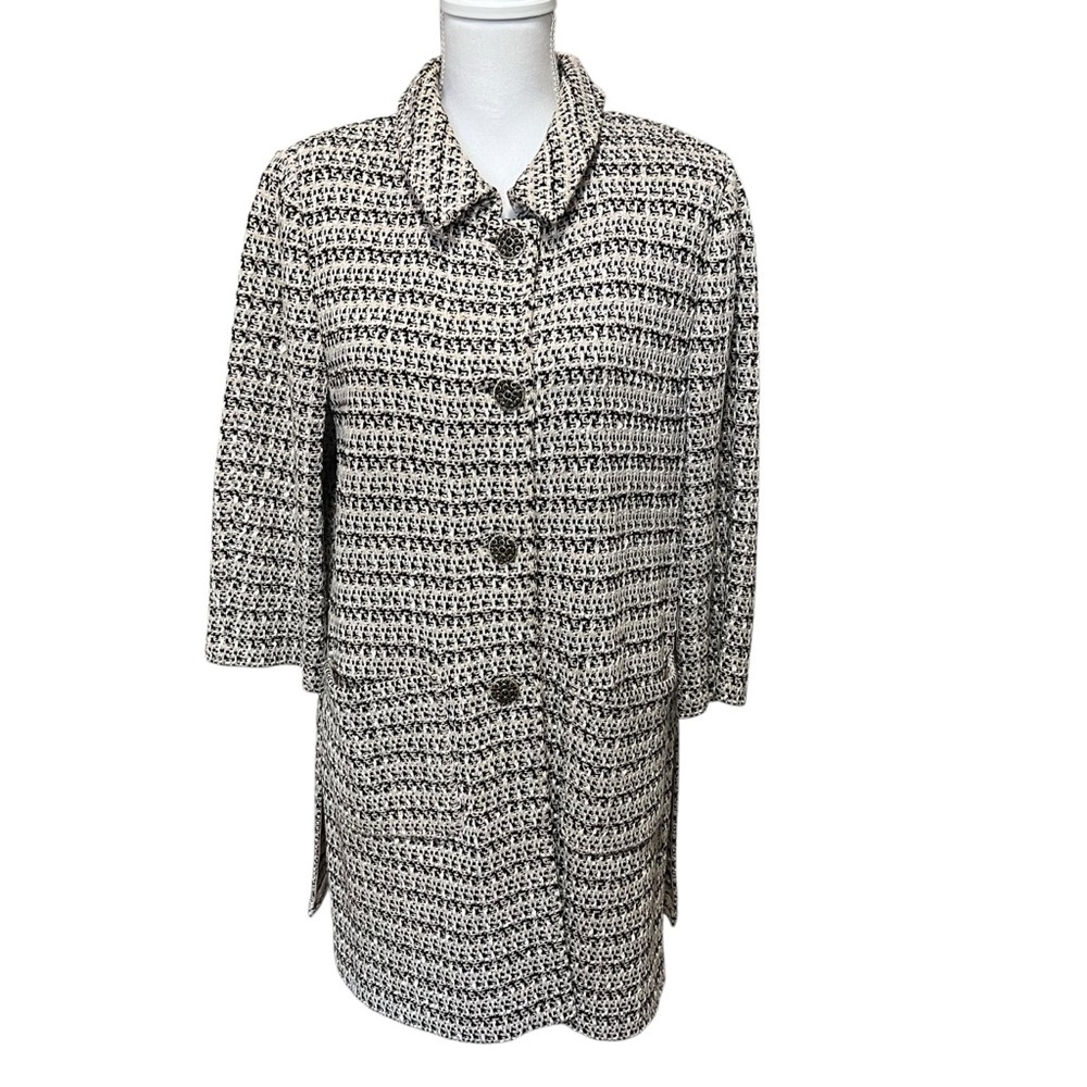 St. John Longline Tweed Blazer Jacket 3/4 Sleeves Women’s Sz 12 Designer Classic